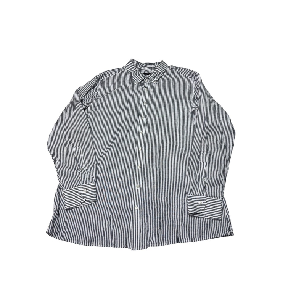 Proper Cloth Mens Navy Stripe Cotton Linen Oxford Button Down Shirt 20 x 36.2